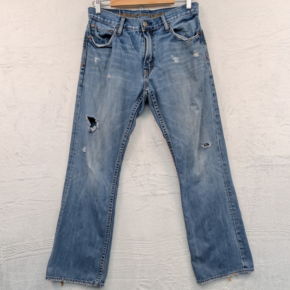 VTG American Eagle Jeans Men's 31x32 Blue Low Rise Boot Distressed Grunge Y2K